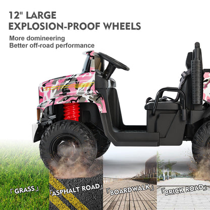 24V Battery-Powered Kids Ride On Truck with 3 Speeds and Remote Control - Camo Pink