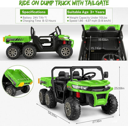 Electric 24V 4WD UTV Dump Truck Car for Kids with Dump Bed - 2 Seater Ride-On Toy