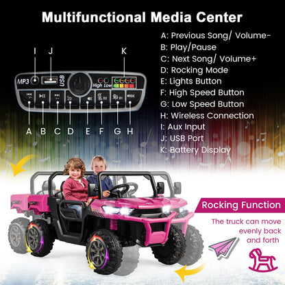 Electric 2 Seater UTV Dump Truck with Remote Control and Functional Dump Bed