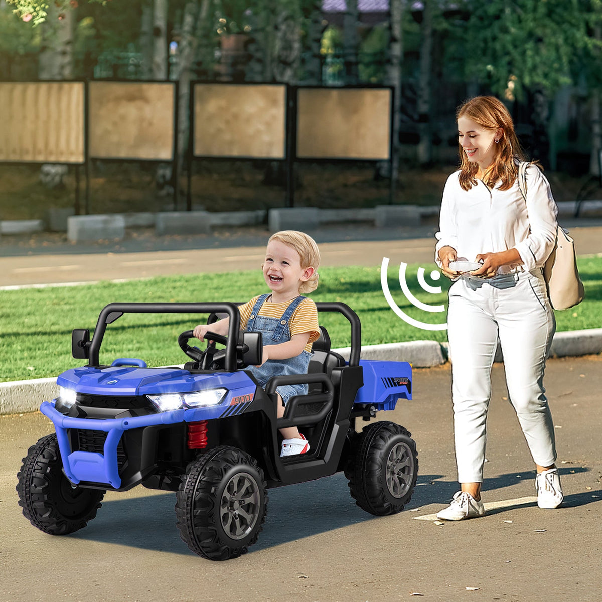 Electric 2 Seater UTV Dump Truck with Remote Control and Functional Dump Bed