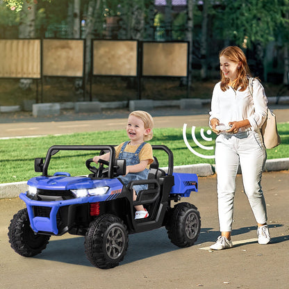 Electric 2 Seater UTV Dump Truck with Remote Control, Dump Bed, and Shovel - Blue