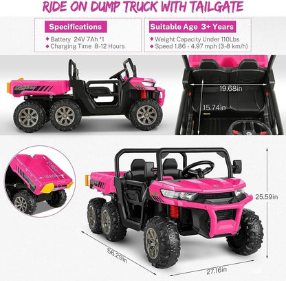 Electric 24V Battery-Powered 2-Seat Dump Truck Ride-On Toy for Kids with 6 Wheels - Perfect Gift!