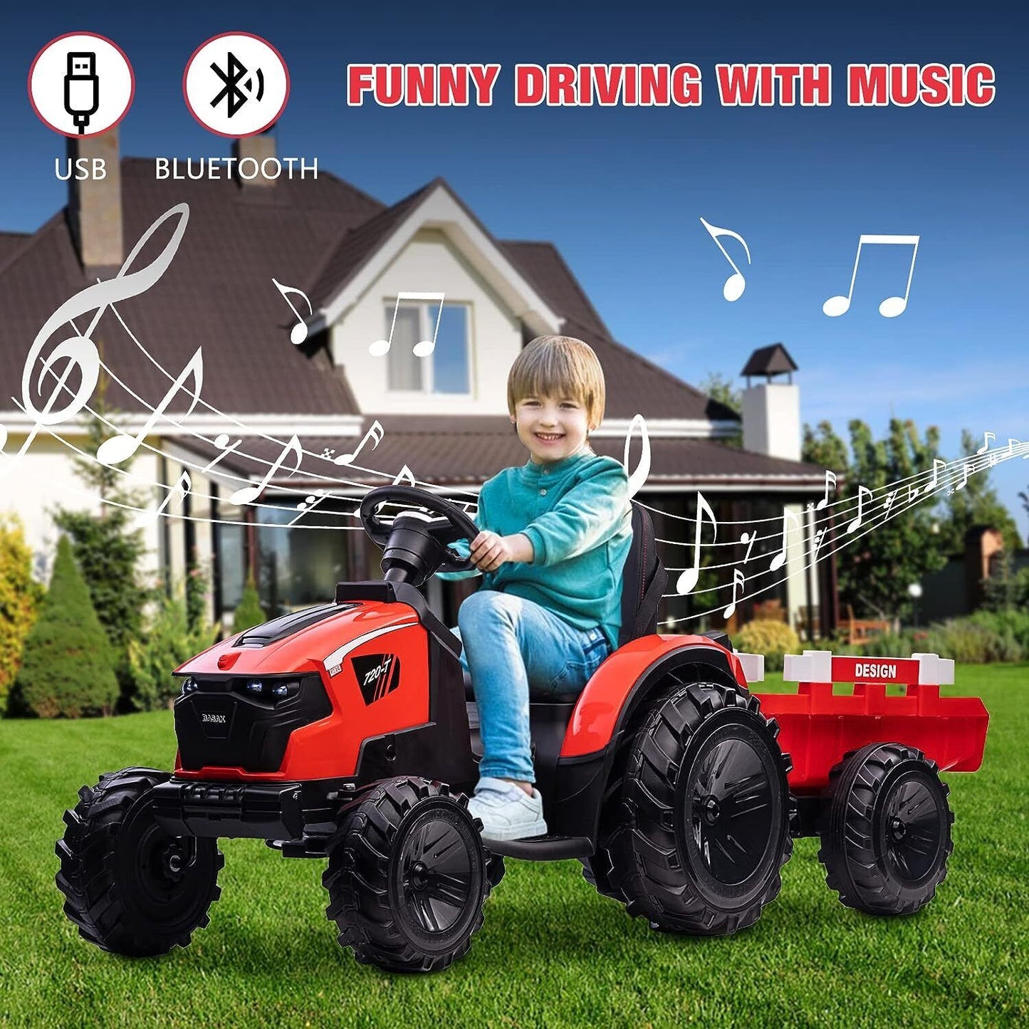 Electric 24V Ride-On Excavator Bulldozer with Trailer for Kids - Remote Control Included