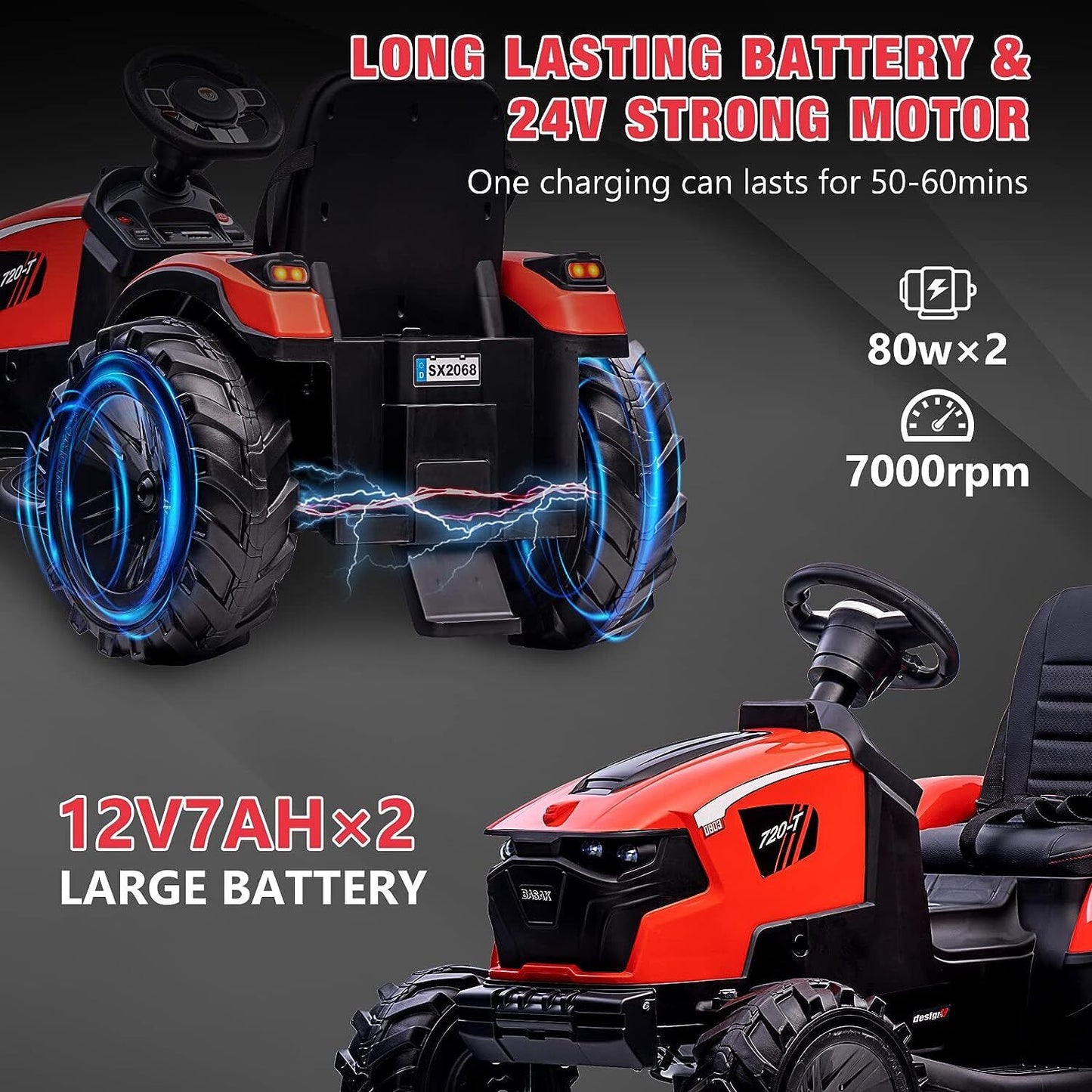 Electric 24V Ride-On Excavator Bulldozer with Trailer for Kids - Remote Control Included