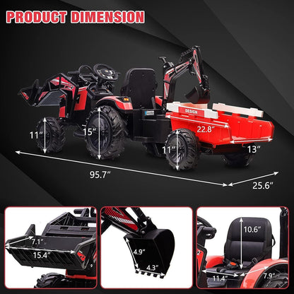 Electric 24V Ride-On Excavator Bulldozer with Trailer for Kids - Remote Control Included