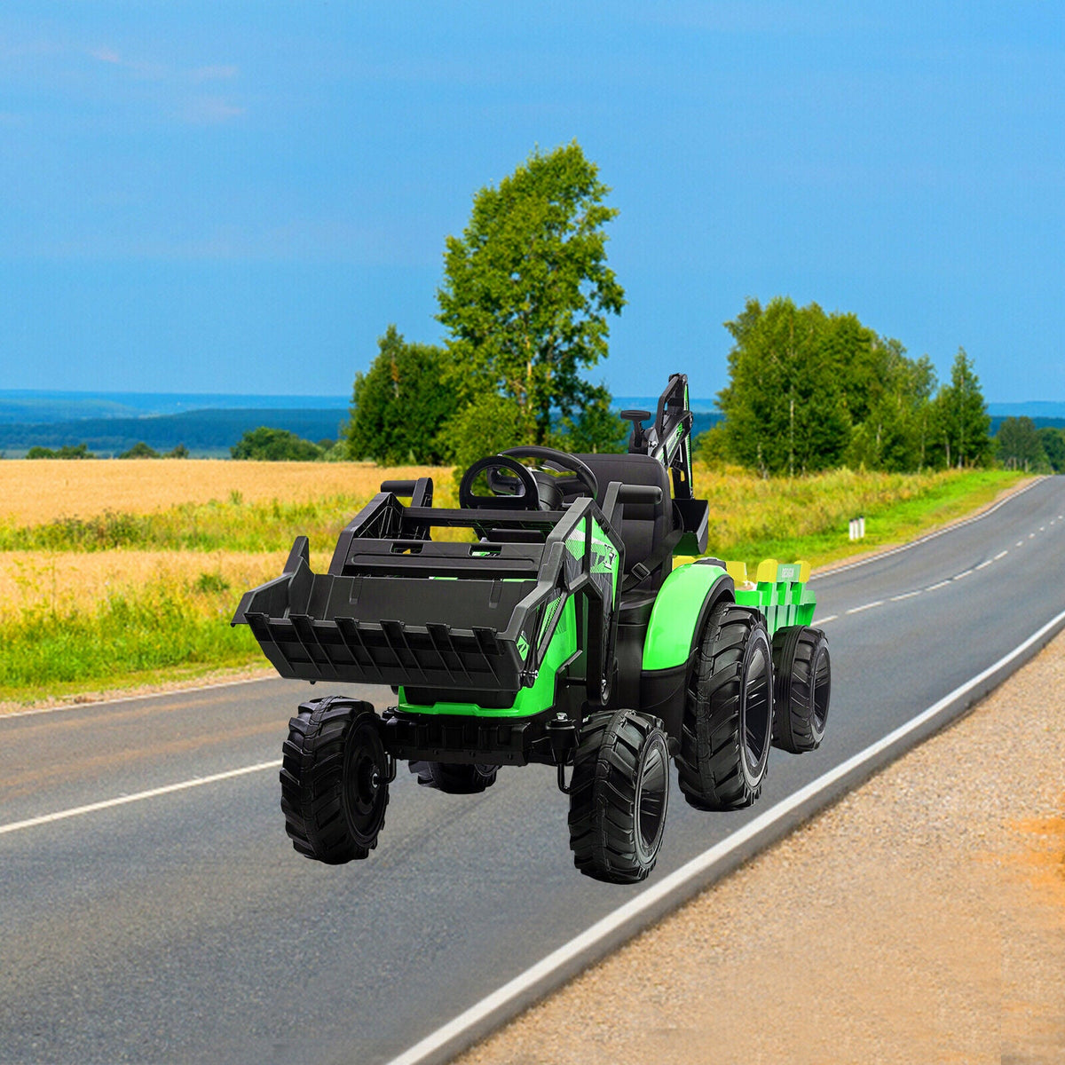 Electric 24V Tractor with Remote Control and Detachable Trailer - Perfect for Kids' Excavator Adventures!