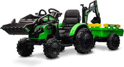 Electric 24V Tractor with Trailer and LED Music - 3-in-1 Kid Ride On Excavator Bulldozer