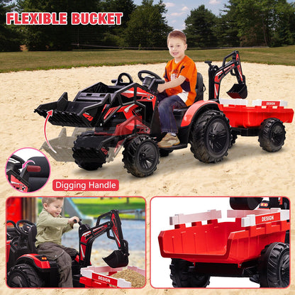 Electric 3-in-1 Kids Ride On Tractor with Remote Control - Excavator, Bulldozer, and 24V Power