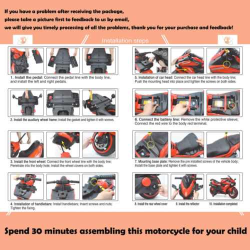 Electric 3-Wheel Motorbike for Kids with Rechargeable 12V Battery