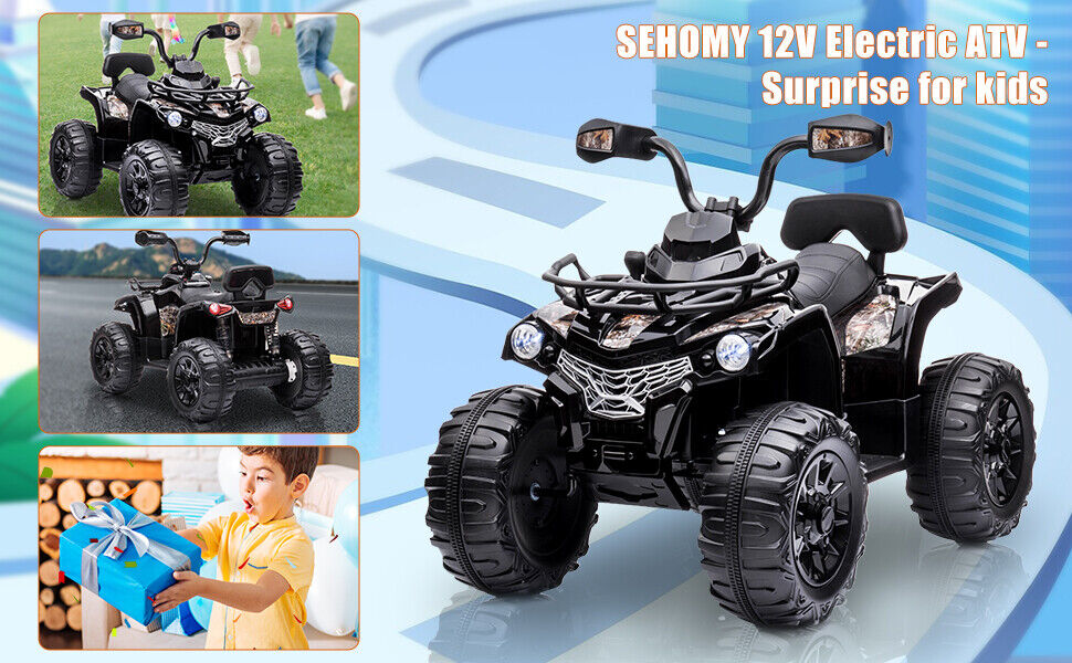 12V Kids Electric ATV 4 Wheeler Quad Toy - Battery Powered in Black