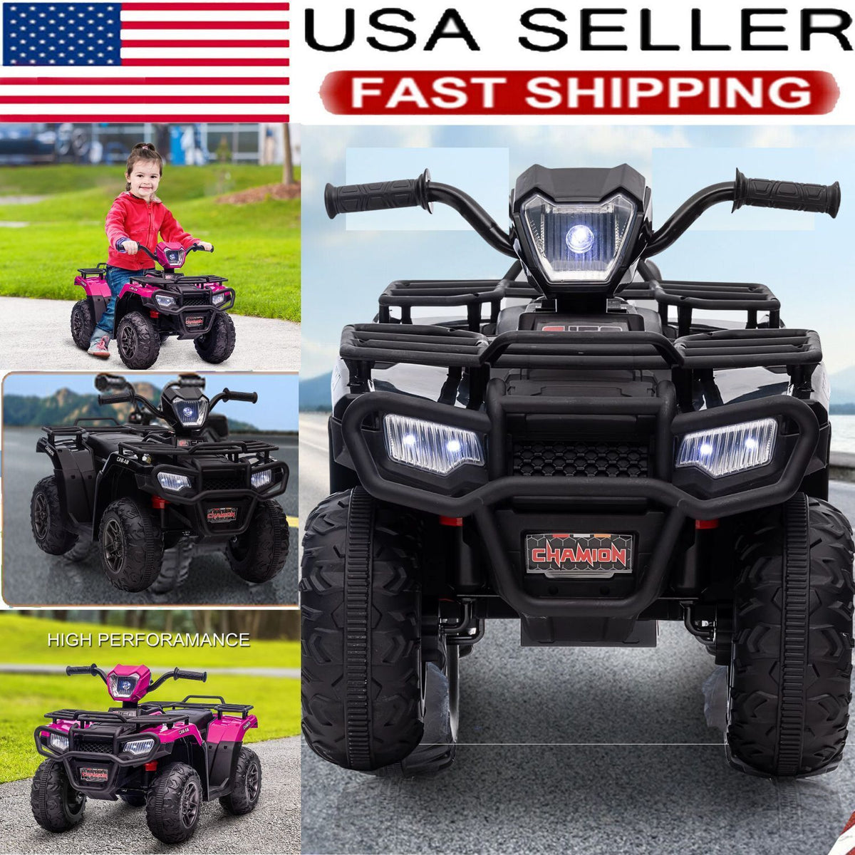 Electric 4-Wheeler ATV Quad for Kids with LED Lights, MP3 Player, and USB Port