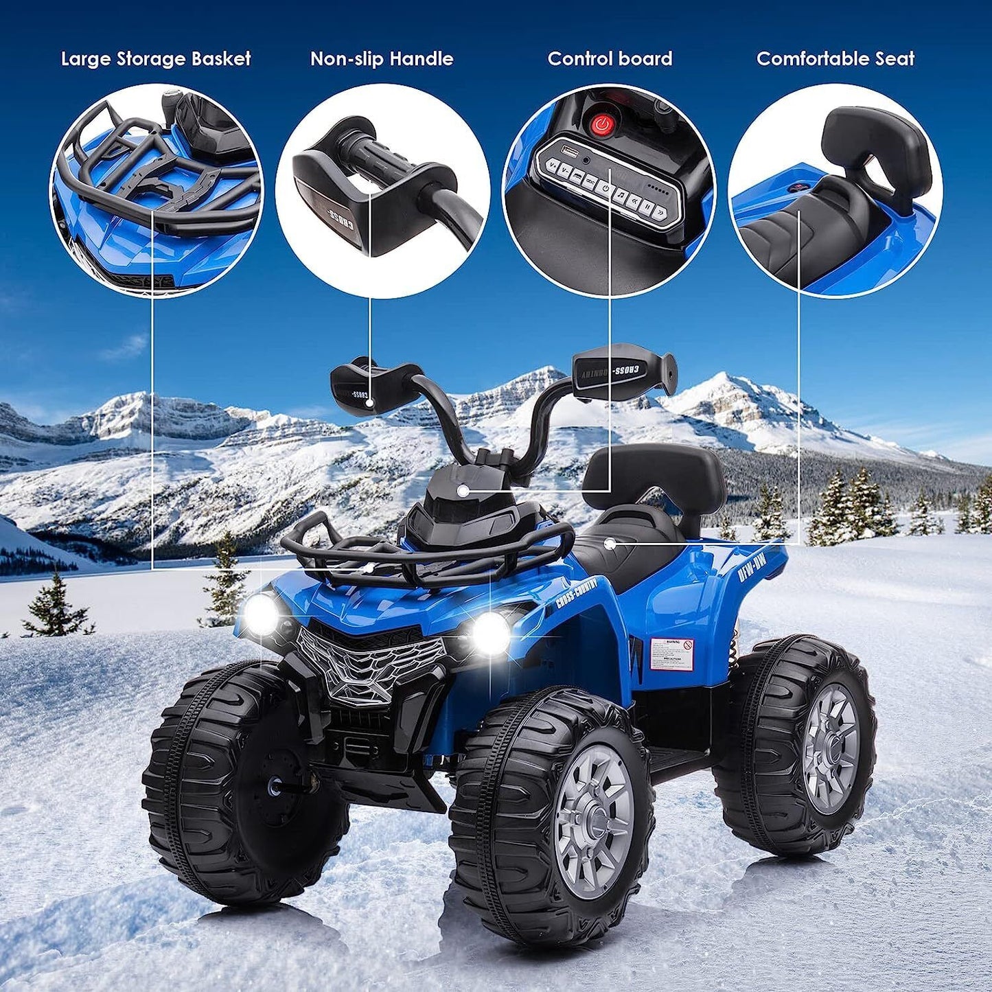 Electric 4-Wheeler ATV Quad for Kids with 2 Speeds, MP3 Player, and LED Lights