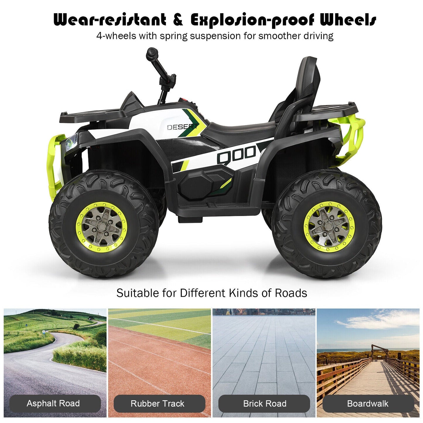 Electric 4-Wheeler ATV Quad for Kids with 2 Speeds, MP3 Player, and LED Lights - White