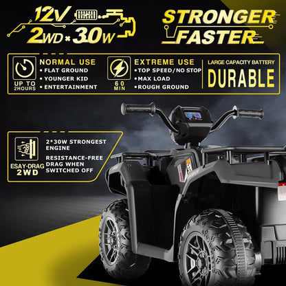 Electric 4-Wheeler ATV Quad for Kids with LED Lights, USB and MP3 Player - Suitable for Boys and Girls Aged 07