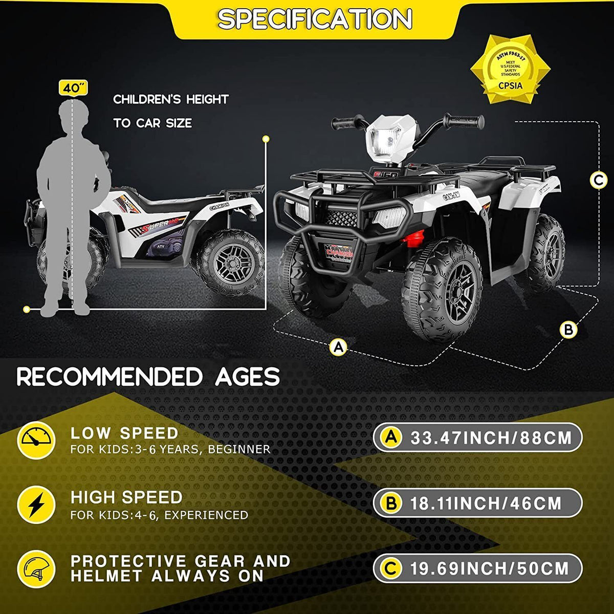 Electric 4-Wheeler ATV Quad for Kids with LED Lights, USB and MP3 Player - Suitable for Girls and Boys Aged 5 and Up