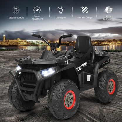 Electric 4-Wheeler ATV Quad Ride On Car for Kids with LED Lights - 12V Black