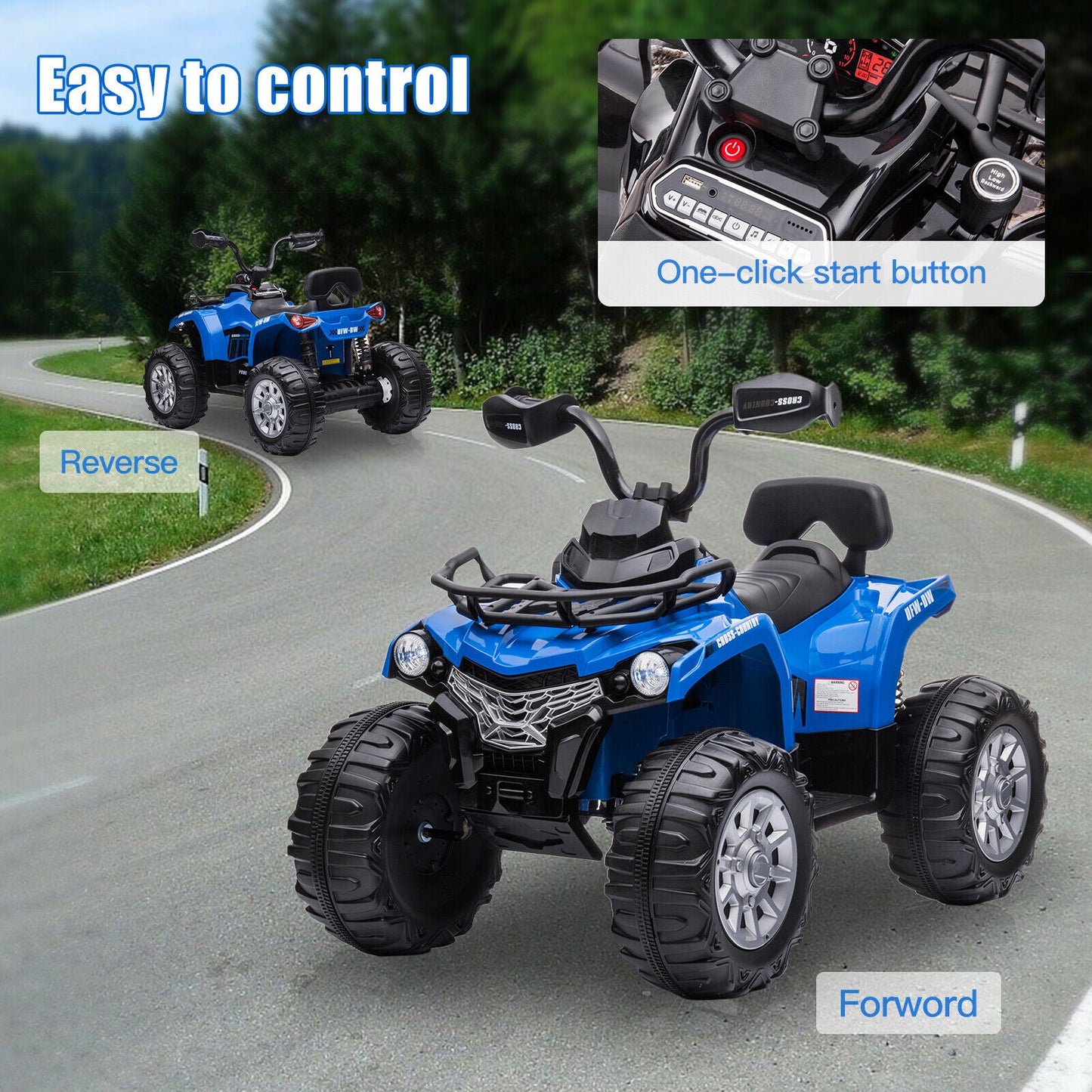 Electric 4-Wheeler ATV Quad Ride On Car for Kids with LED Lights and MP3 Player - 2 Speeds