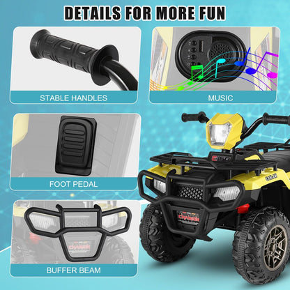 Electric 4-Wheeler ATV Quad Ride-On Car for Kids with LED Lights and MP3 Player - Perfect Gift for Boys and Girls (12V)