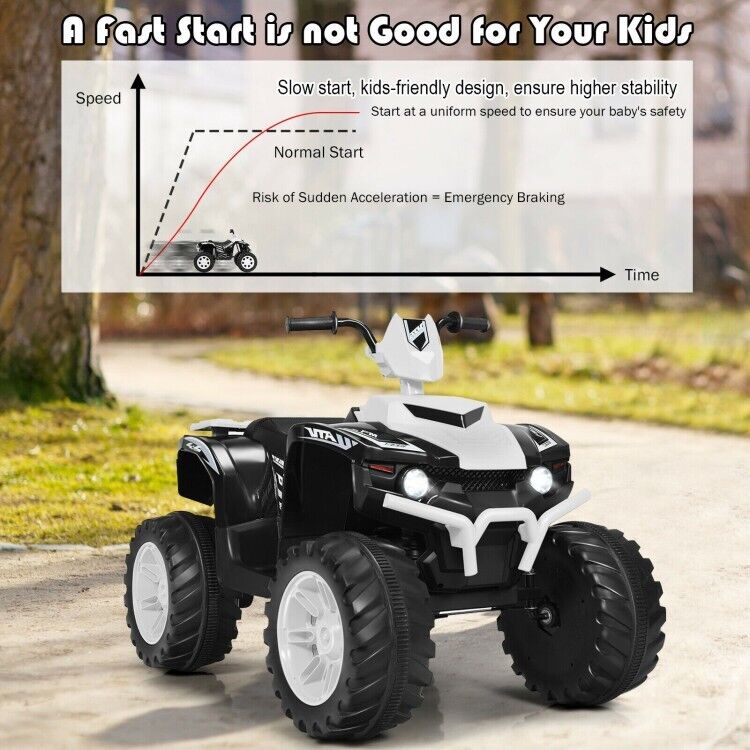 Electric 4-Wheeler ATV Quad Ride On Car for Kids with LED Lights and Music - White