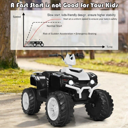 Electric 4-Wheeler ATV Quad Ride On Car for Kids with LED Lights and Music - White