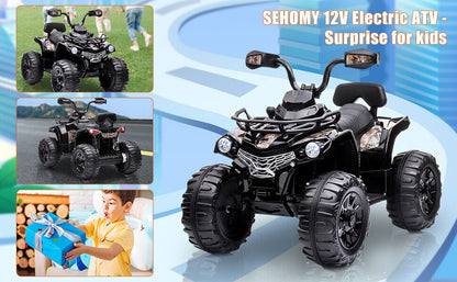 12V Battery Powered Ride On Quad ATV Toy with LED Headlights for Kids