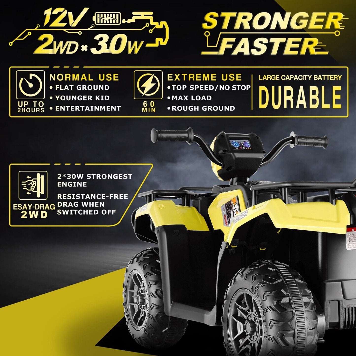 Kids Electric ATV with AUX and USB, 4-Wheeler Ride-On Car for Children - 12V