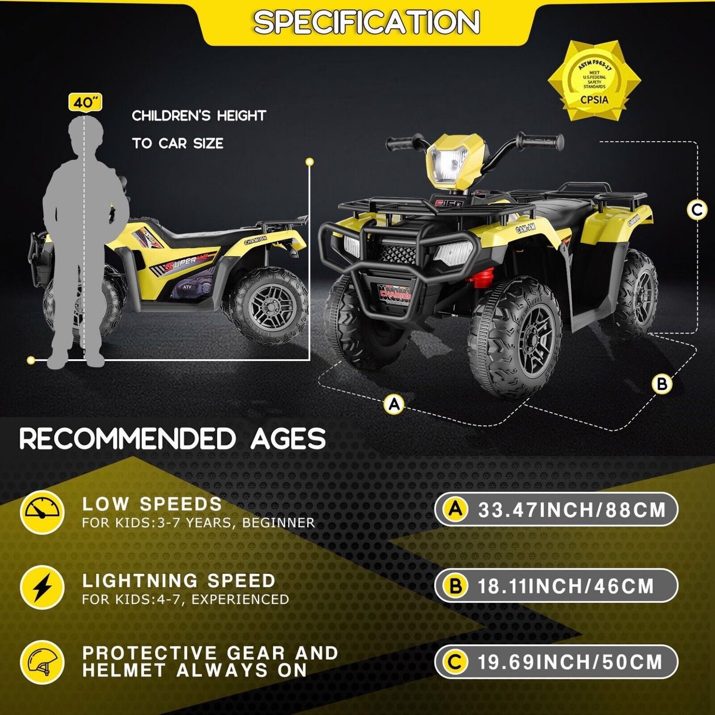 Kids Electric ATV with AUX and USB, 4-Wheeler Ride-On Car for Children - 12V