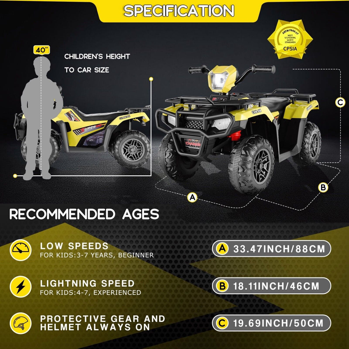 Electric 4-Wheeler ATV Quad for Kids with LED Lights, AUX Port, and USB