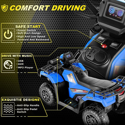 Electric 4-Wheeler Quad Car for Kids with MP3 & USB - 12V Battery Powered