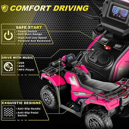 Electric 4-Wheeler Quad Car for Kids with MP3 & USB - 12V Battery Powered