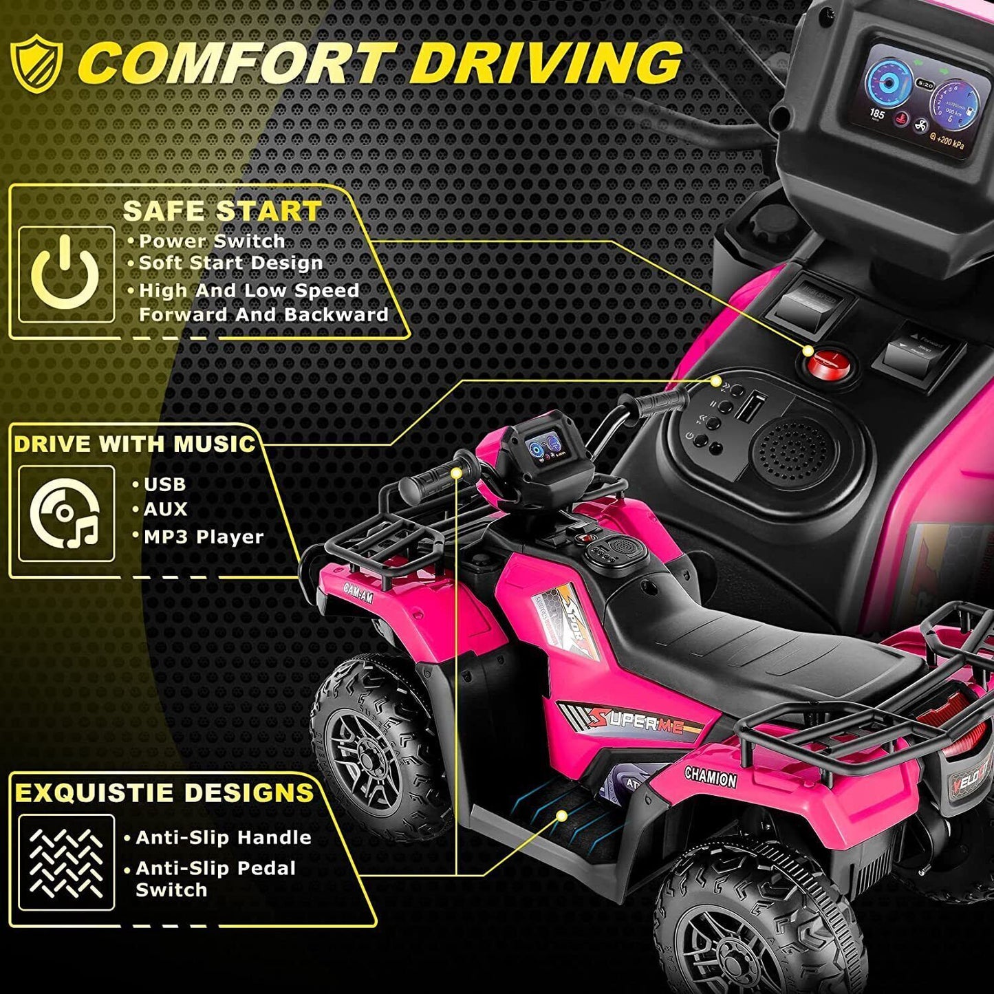 Electric 4-Wheeler ATV Quad for Kids with AUX & USB Port - Perfect Gift!
