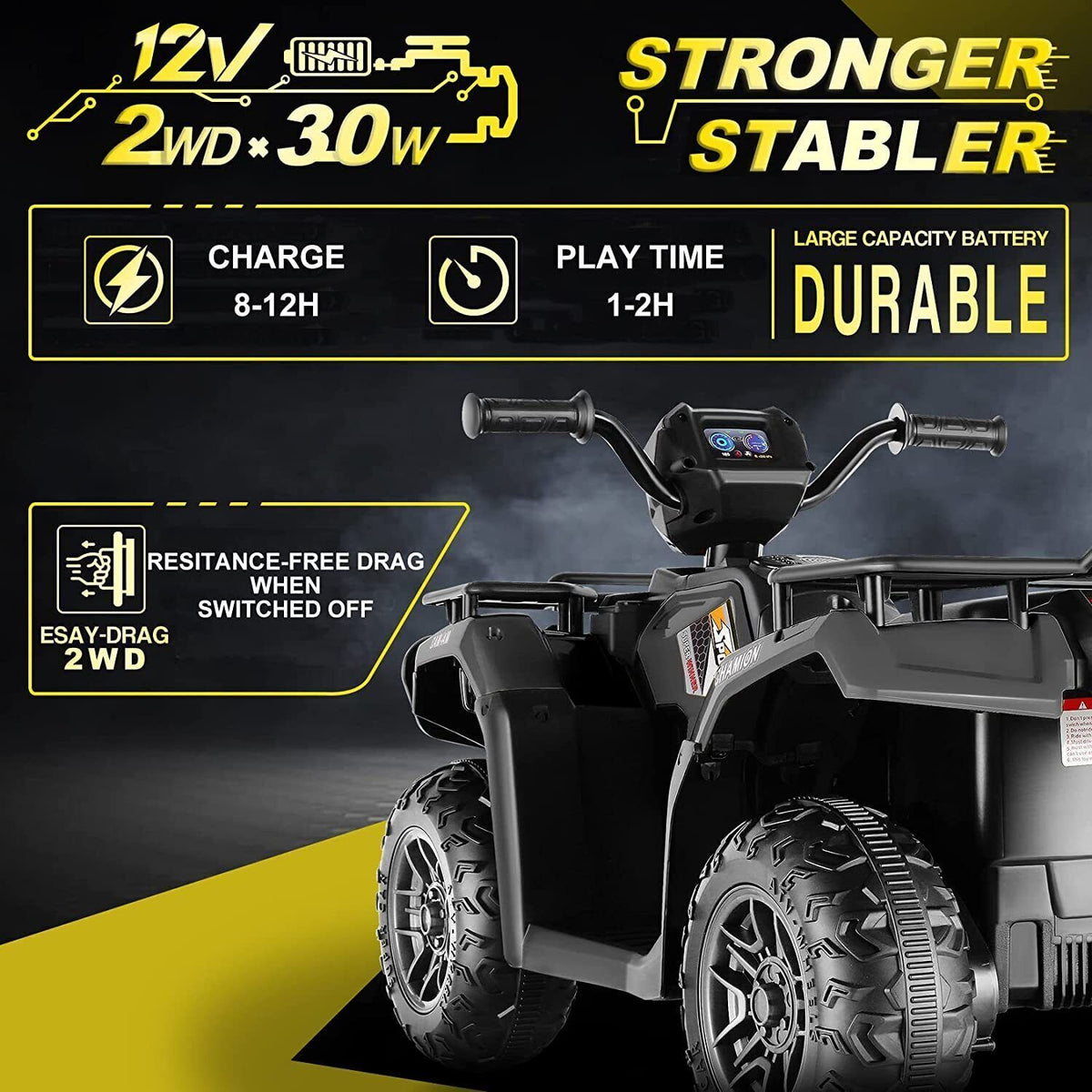 Electric 4-Wheeler ATV Quad for Kids with LED Lights, USB and AUX Port
