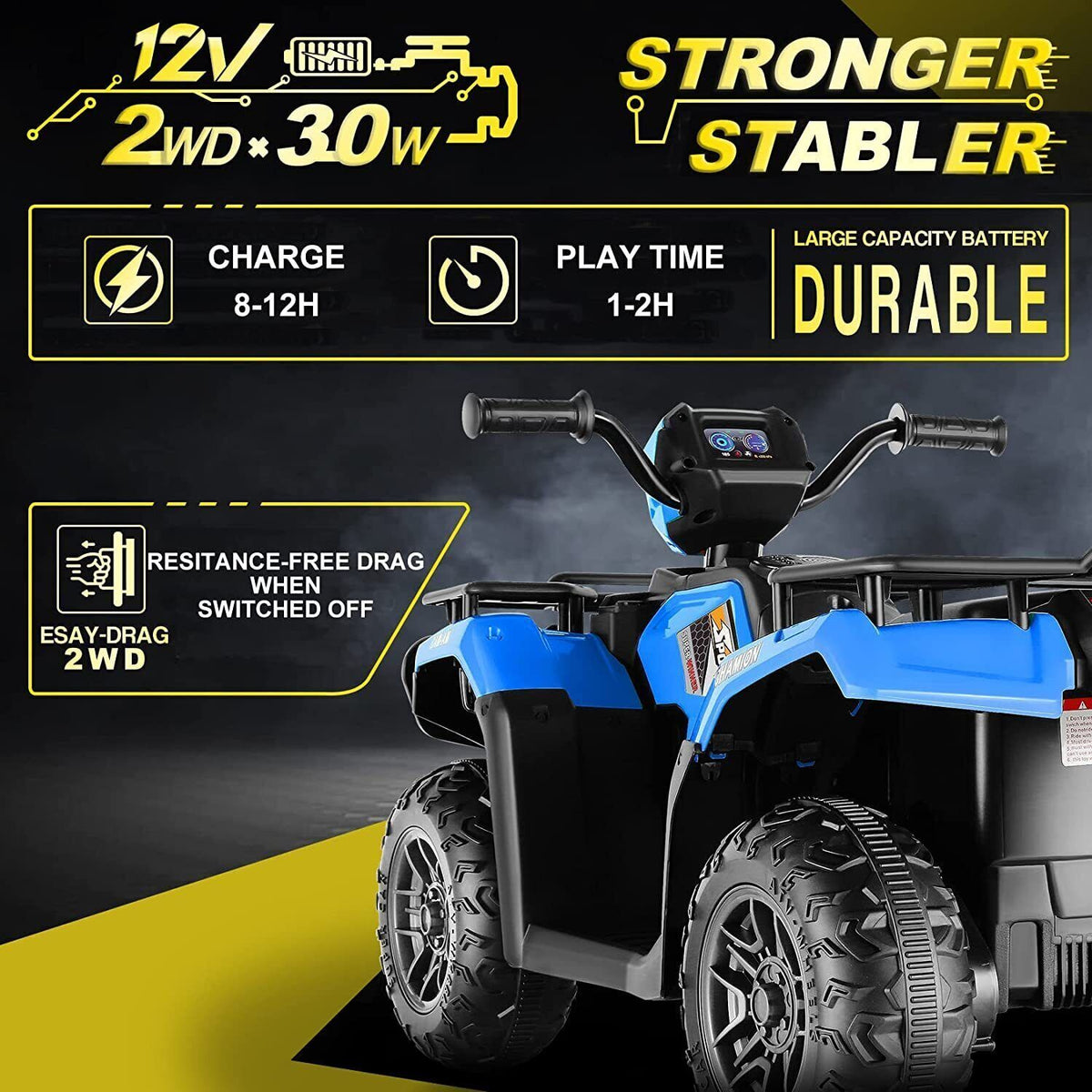Electric 4-Wheeler ATV Quad for Kids with LED Lights, USB and AUX Port