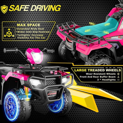 Electric 4-Wheeler ATV Quad for Kids with LED Lights, USB and AUX Port