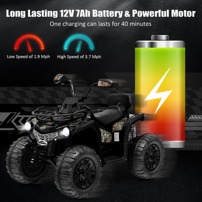 Electric 4-Wheeler Quad for Kids with 2 Speeds, Mp3 Player, and Headlights - Black