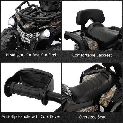 Electric 4-Wheeler Quad for Kids with 2 Speeds, Mp3 Player, and Headlights - Black