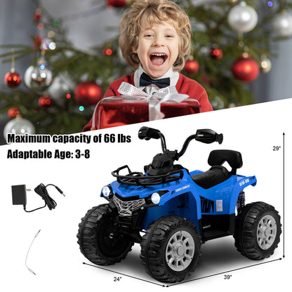 Electric 4-Wheeler Quad for Kids with 2 Speeds, Mp3 Player, and Headlights - Blue
