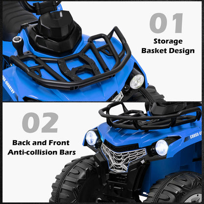 Electric 4-Wheeler Quad for Kids with 2 Speeds, Mp3 Player, and Headlights - Blue