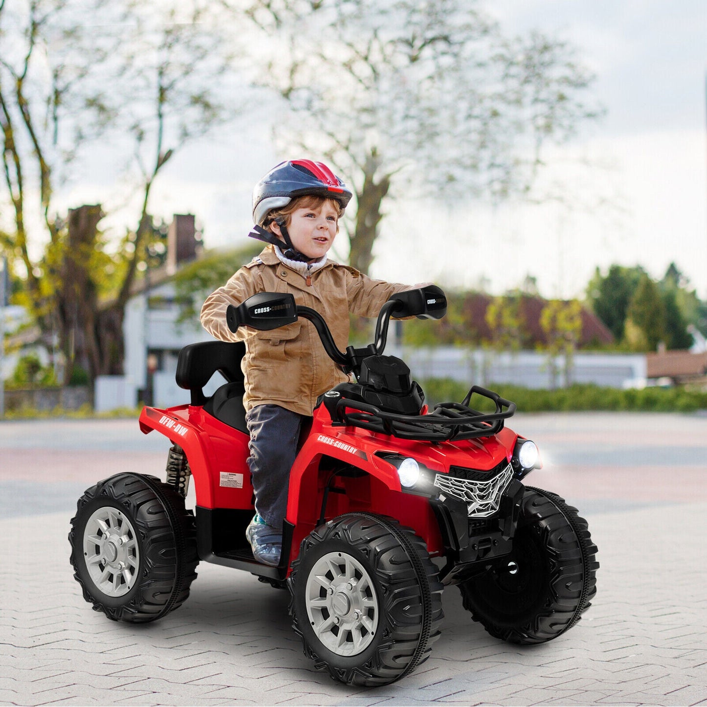 Electric 4-Wheeler Quad for Kids with 2 Speeds, MP3 Player, and Headlights - Red