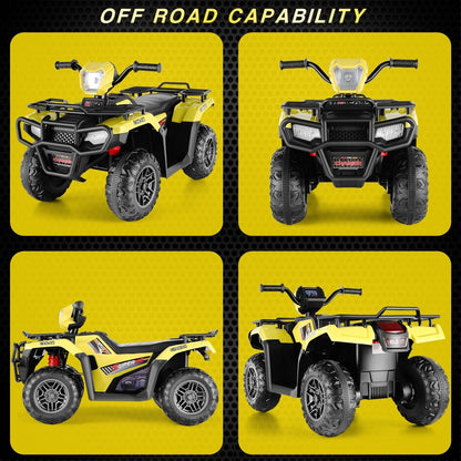 Electric 4-Wheeler Quad for Kids with MP3 & Headlights - 2 Speeds, 12V, Yellow