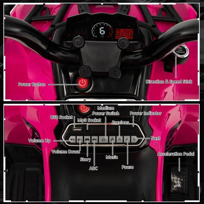 Electric 4-Wheeler Ride On ATV Quad for Kids with MP3 and Headlight in Pink