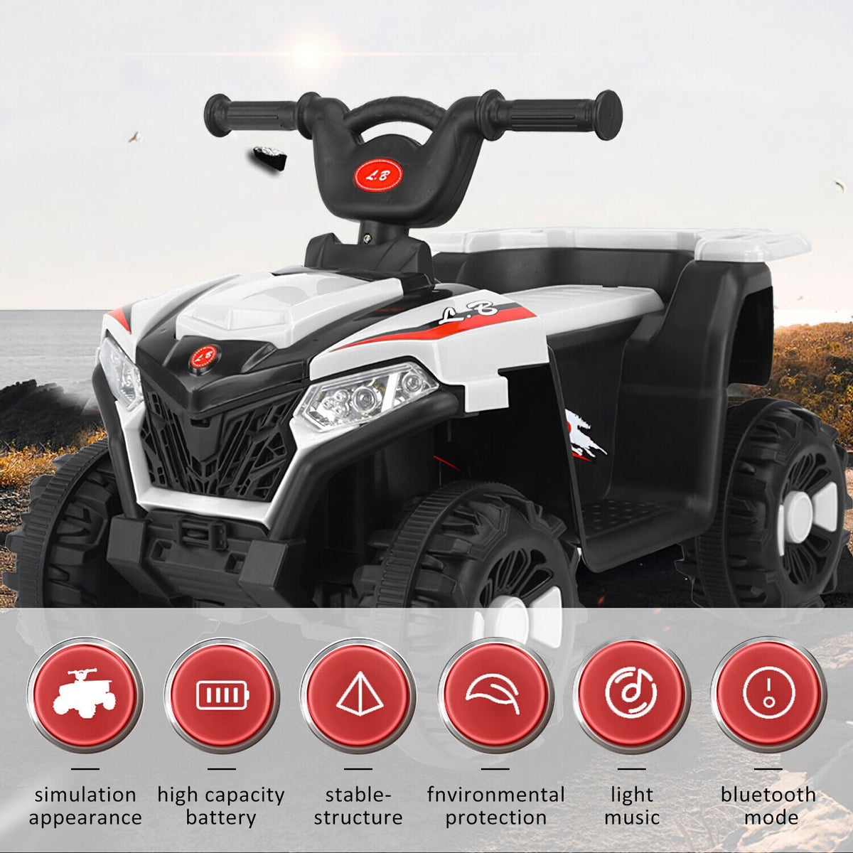 Electric 6V ATV 4-Wheeled Beach Ride-On Car for Kids - Battery Powered Toy for Christmas Gift