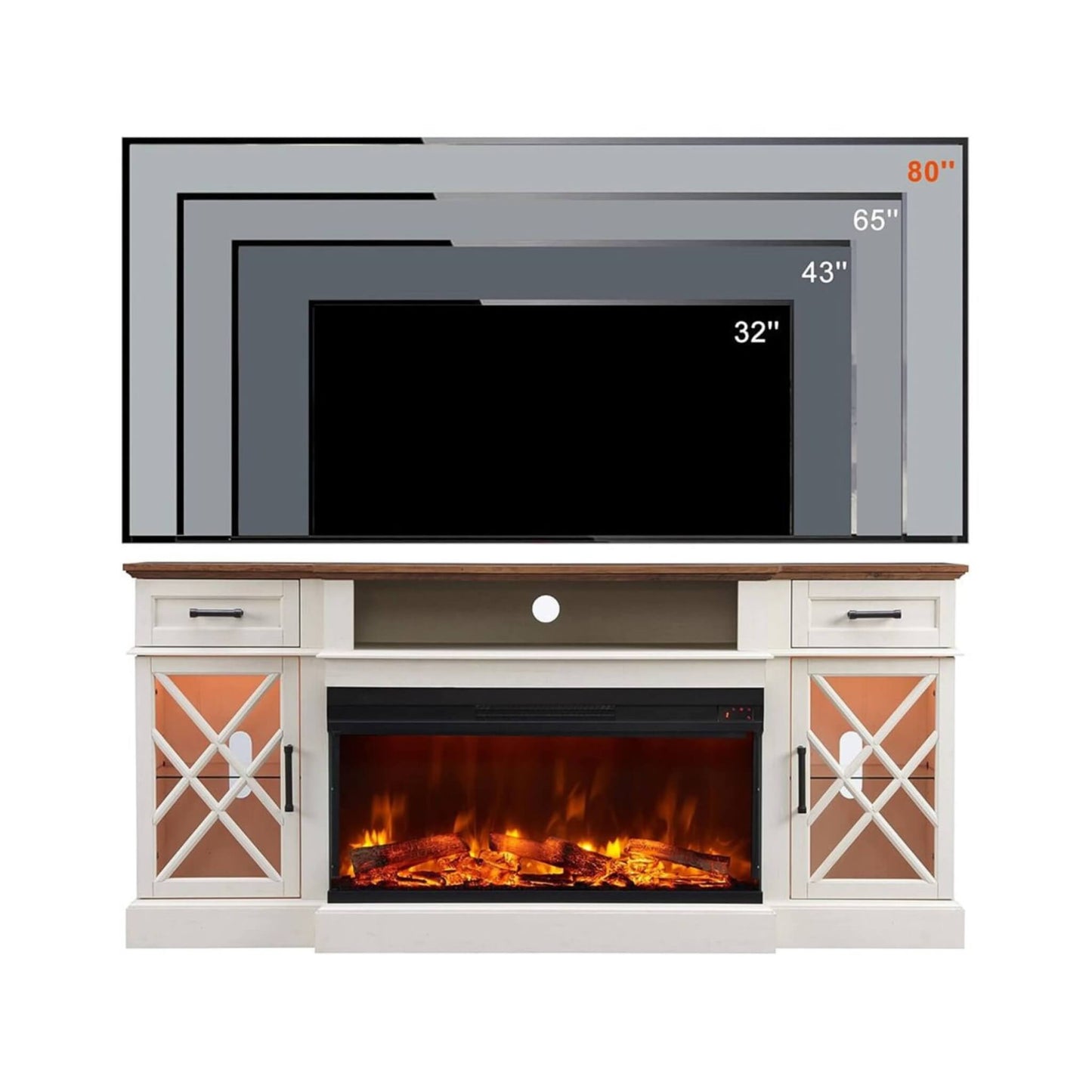 Nuvia Electric 70-Inch Fireplace TV Stand With Glass Door Storage Cabinet (SAK58627)