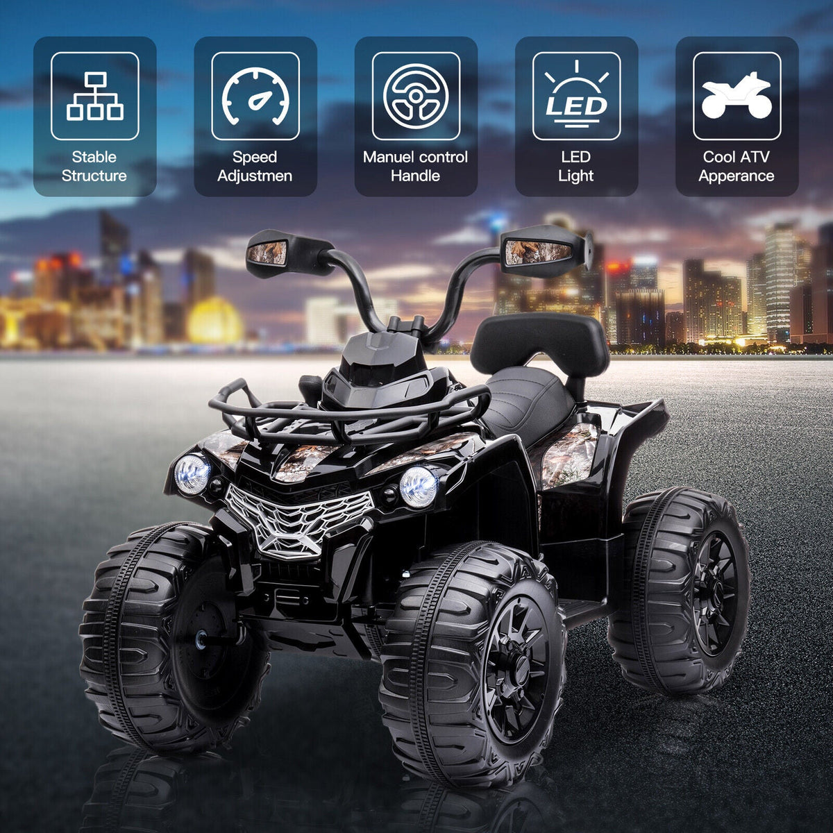Electric ATV 4-Wheeler Quad Car Toy for Kids - 12V, 2 Speeds, Headlights, MP3 Compatible