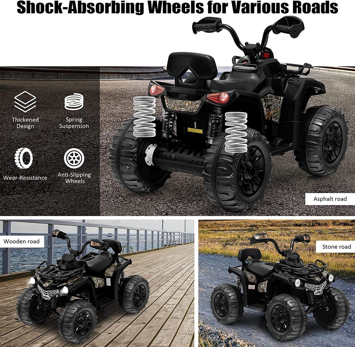 Electric Kids Ride On ATV 4-Wheeler Quad Car Toy with Music and Headlights - 2 Speed Options