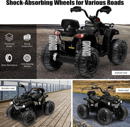 Electric Kids Ride On ATV 4-Wheeler Quad Car Toy with Music and Headlights - 2 Speed Options