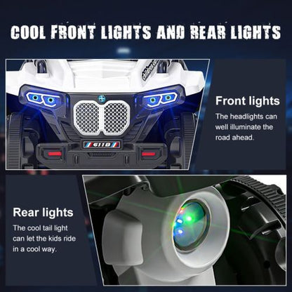 Electric ATV Quad 6V Ride-On Toy Car for Kids with LED Headlights - White