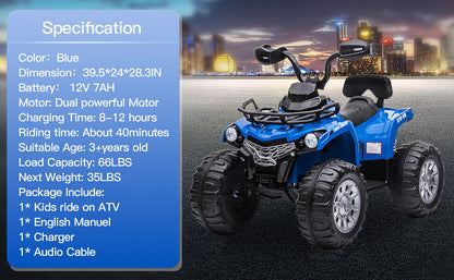 Electric ATV Ride-On Car for Kids Ages 3-6: 4-Wheel Fun!