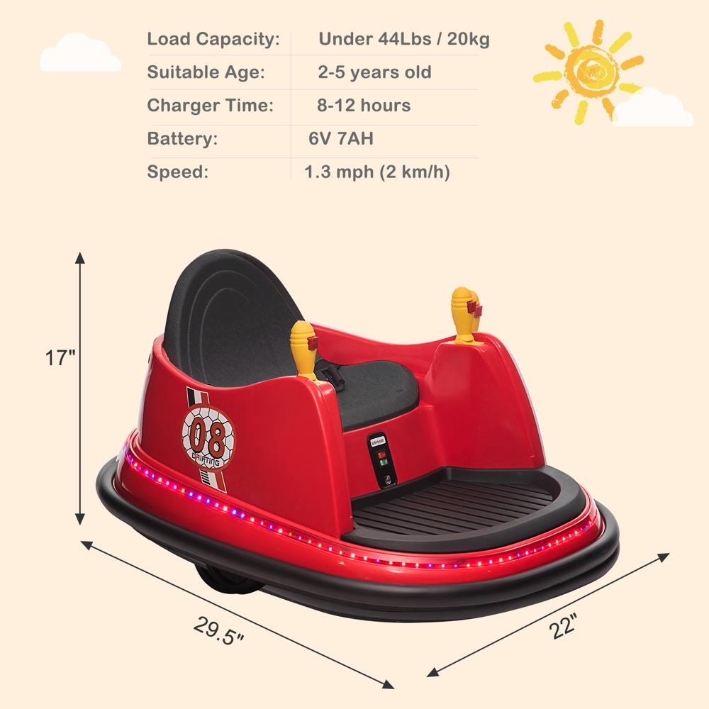 Electric Bumper Car for Kids & Toddlers with Remote Control and LED Lights
