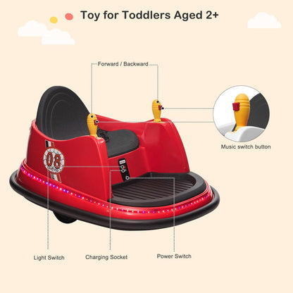 Electric Bumper Car for Kids & Toddlers with Remote Control and LED Lights